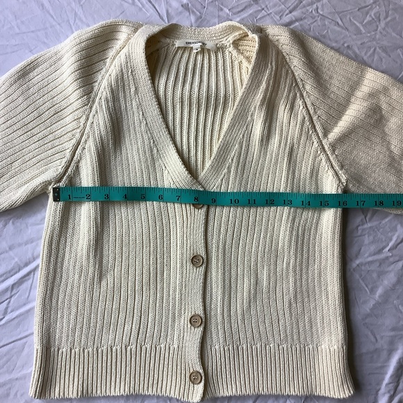 Emerson Fry Rib Knit V Neck Cardigan - Ivory - Picture 6 of 12